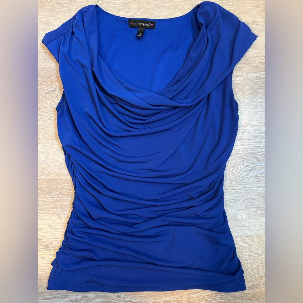 HeartSoul Royal Blue Draped Women's Blouse